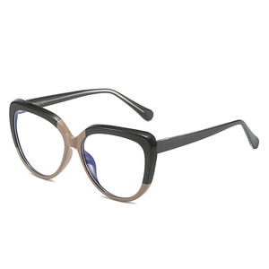 Cat-eye TR frame anti-blue light glasses with black and brown two-tone splicing design