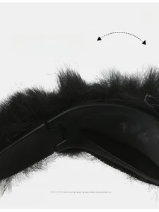 Detail view of durable metal hinges on plush oversized faux fur sunglasses for women