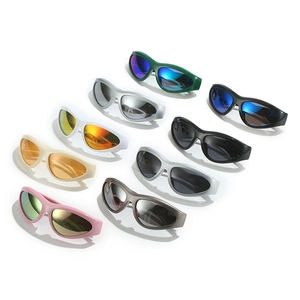 Collection of sporty Y2K sunglasses in various vibrant colors for outdoor cycling and fashion