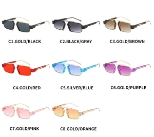 Grid display of vintage square metal sunglasses in eight different vibrant color lenses