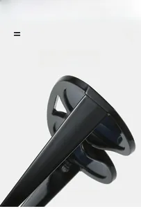 Detail view of large frame sunglasses showing light and elastic glossy black frame structure
