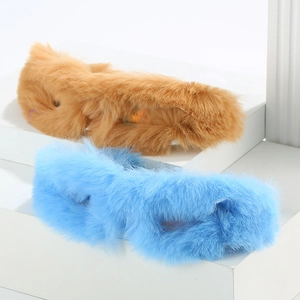 Plush faux fur sunglasses in camel and bright blue colors for autumn winter hip-hop style