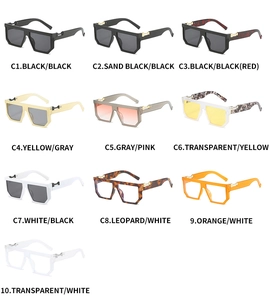 Collage of oversized square sunglasses in ten assorted frame colors and styles