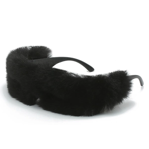 Furry black sunglasses with plush faux fur trim and sleek temples for winter fashion