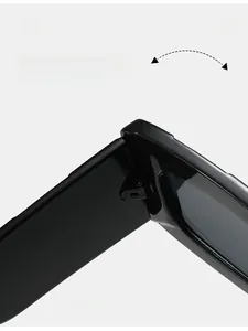 Detailed macro view of durable reinforced metal hinges on black square sunglasses