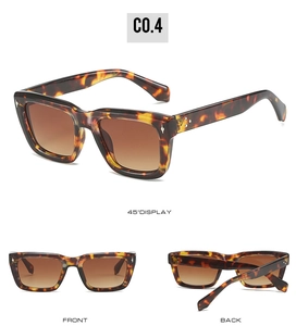 Vue multi-angle de lunettes de soleil vintage écaillées avec rivets et branches larges