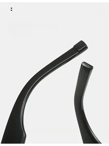 Detail of curved black glossy sunglasses legs designed for arc comfortable wear