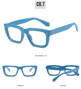 Lunettes de soleil bleu brillant à monture épaisse avec rivets argentés à triple point