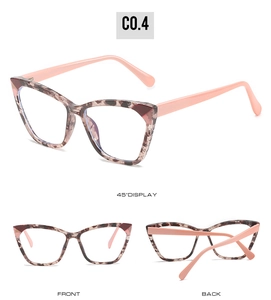 Three-angle view of cat-eye TR90 eyewear frames in tortoiseshell and pink finish