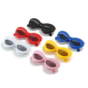 Set of retro oval cat eye sunglasses in multiple vibrant colors on a white background