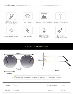 Guide des tailles pour lunettes de soleil sans monture avec protection UV400 et dimensions