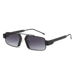 Black square sunglasses with polygon frame and gradient grey lenses for trendy punk style