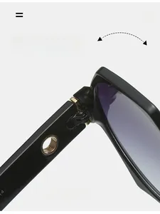 Close-up of durable metal reinforced hinges on oversized polygon sunglasses