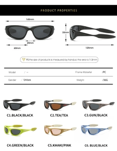 Detailed size specifications and color options for polarized cat-eye sport sunglasses