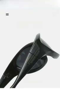 Detail of polarized sports sunglasses hinge and textured temples with flexible material