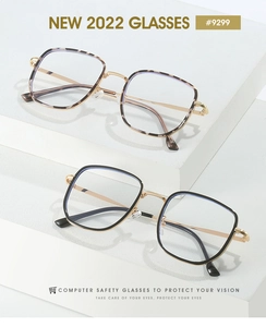 Close-up of tortoise and matte black square oversized blue light blocking glasses