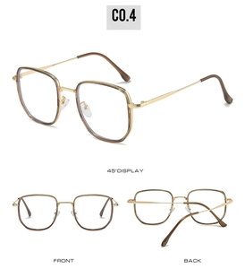 Three-angle views of square metal glasses frame with brown tortoiseshell details