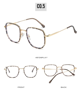 Detailed multi-angle views of leopard print square glasses with gold metal temples