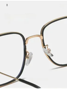 Detail showing comfortable silicone nose pads of square blue light glasses