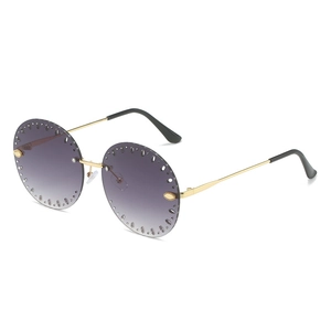 Lunettes De Soleil Rondes Sans Monture Pour Femmes Cadre Métallique Ajouré Verres Dégradés Protection UV400 Mode