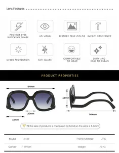Tableau des tailles détaillé et spécifications UV400 pour ces lunettes de soleil