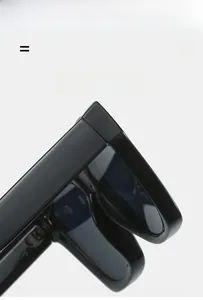 Macro shot of durable black square frames showing hinge detail and lightweight texture