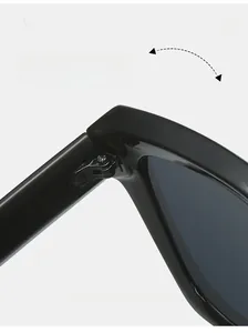 Detail of durable metal hinges on glossy black square sunglasses for daily wear