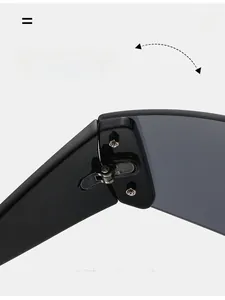 Macro view of durable metal hinge on black Y2K oversized sunglasses for smooth folding