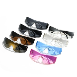 Y2K oversized shield sunglasses with frameless design and decorative rivets in multi-color