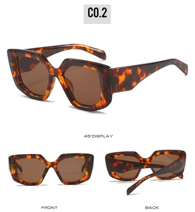Three-view display of tortoiseshell square sunglasses with dark brown polarized lenses