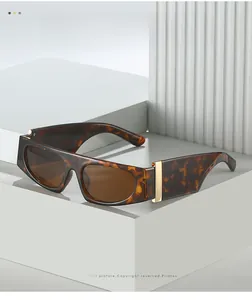 Detail of tortoise shell sunglasses with gold metal accents and wide temple bars