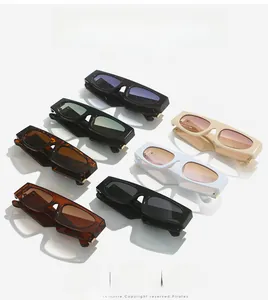 Flat top rectangular sunglasses in diverse retro colors shown from a high angle view