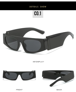 Flat top sunglasses with wide temples shown from multiple angles for a trendy look
