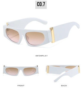Flat top sunglasses with wide temples and gold metal accents in multiple view angles
