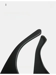 Macro shot of curved black glossy sunglasses legs featuring ergonomic fit and 03 S/S logo