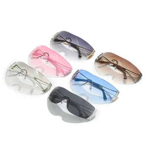 Y2K rimless wrap around sunglasses with rhinestone accents in multiple colors