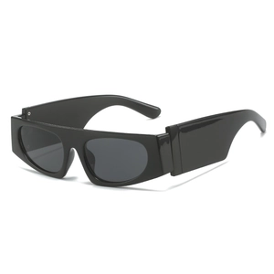 Flat top avant-garde black sunglasses with wide temples and thick cat-eye frames