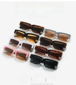 Detailed view of rectangular thick-frame sunglasses array with metal rim accents