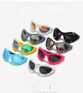Collection of Y2K sporty cat eye sunglasses with futuristic streamlined frames in eight colors