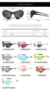 Detailed size guide and specifications chart for Y2K oversized cycling sports sunglasses