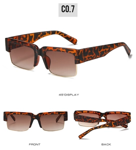 Three-dimensional view of square tortoiseshell sunglasses with metal half-frame design