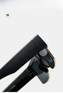 Macro shot of square sunglasses frame with gold metal hinge and CE UKCA markings