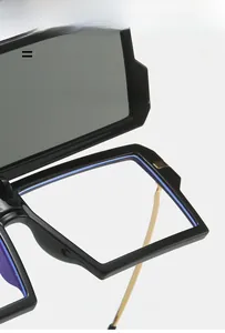 Detail showing high-elasticity frame material and metal temple hinge of sunglasses