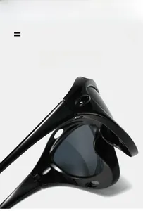 Detail view of high-elastic black frame and precision hinges on sports Y2K sunglasses