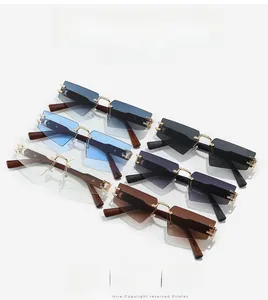 Frameless geometric sunglasses with triangle-cut lenses in multiple colors and gold accents