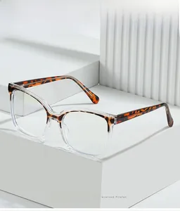 Detail of retro cat-eye glasses frame featuring tortoiseshell and transparent splicing texture