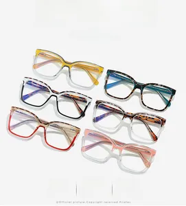 Detailed flat lay of oversized TR90 cat eye glasses frames in assorted colors and patterns