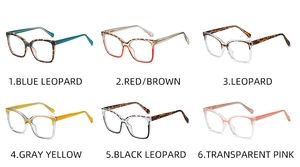 Grid view of TR material oversized cat-eye frames in multiple trendy color options