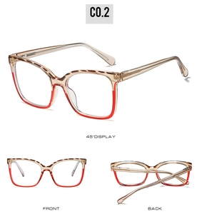 Three-angle view of two-tone cat-eye frames with tortoiseshell and coral red finish