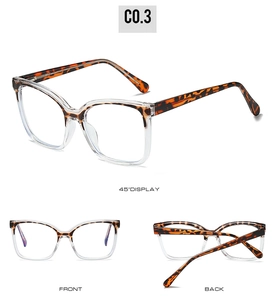 Three-angle view of TR retro cat-eye glasses with tortoise and clear frame contrast
